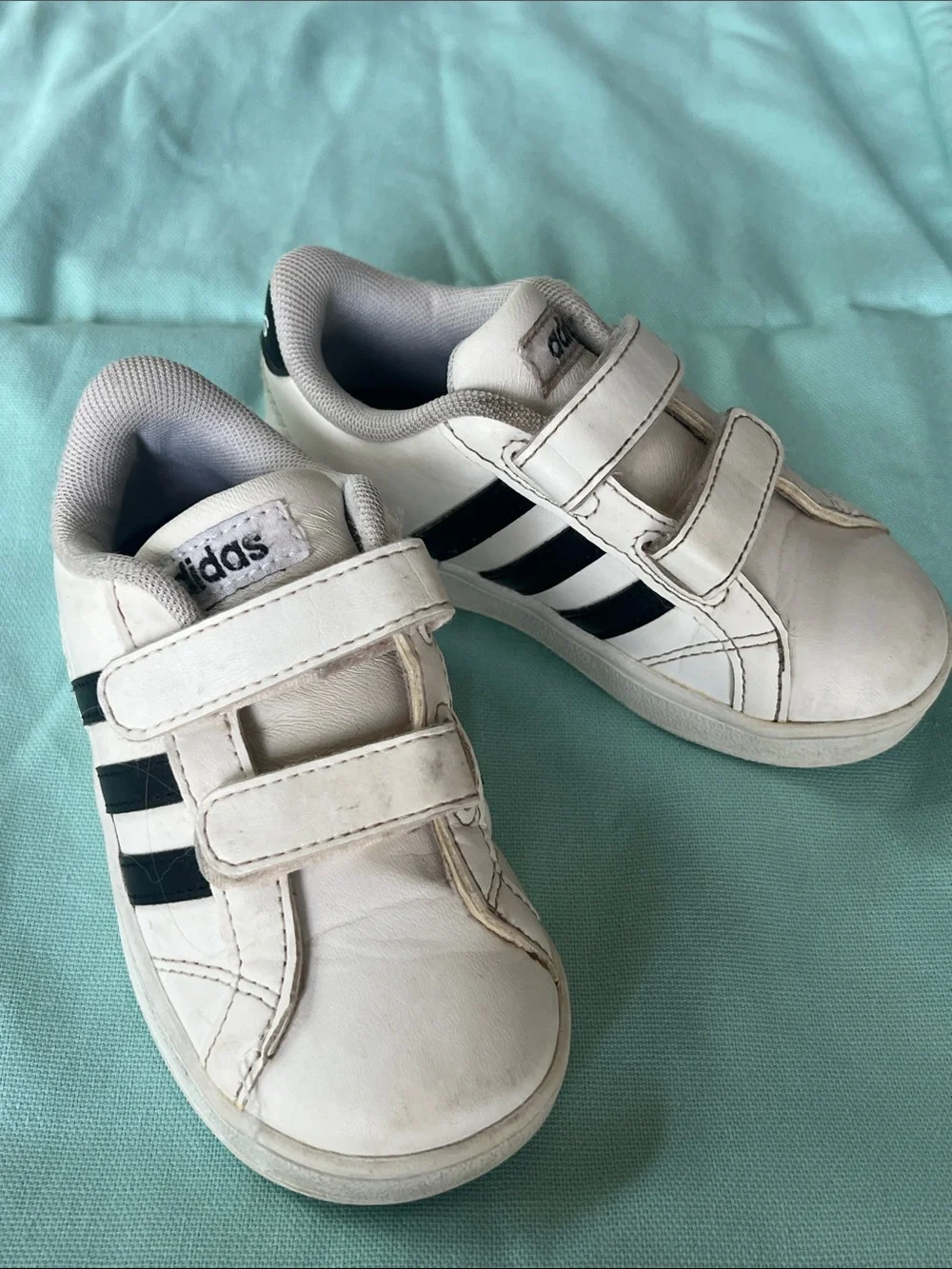 Adidas White and Black toddler velcro Sneakers